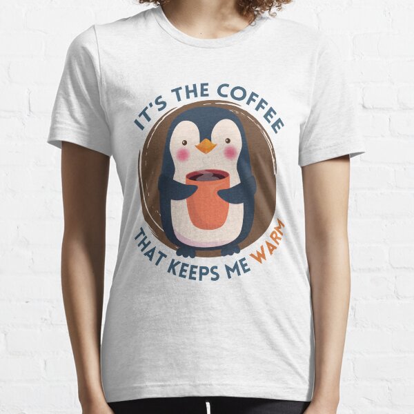 Penguin drinking coffee from a mug dark Essential T-Shirt