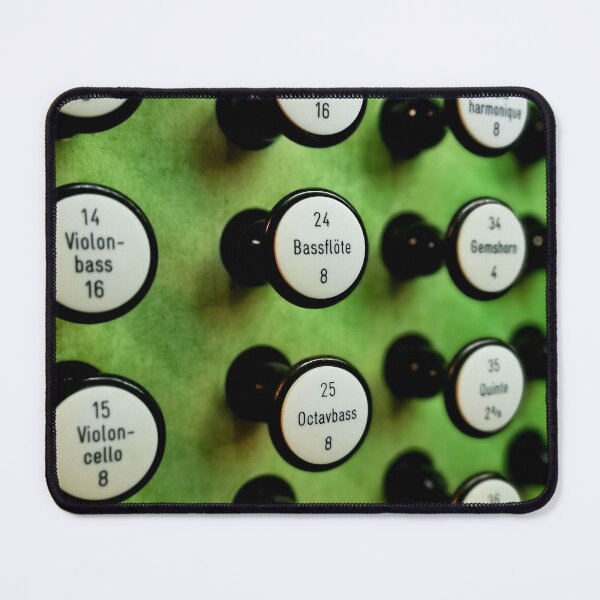 Item preview, White pipe organ stops on a green background designed and sold by Jenny Setchell.
