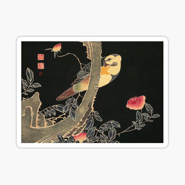 Item preview, Parrot on the Branch of a Flowering Rose Bush designed and sold by Hanna Hanuman.