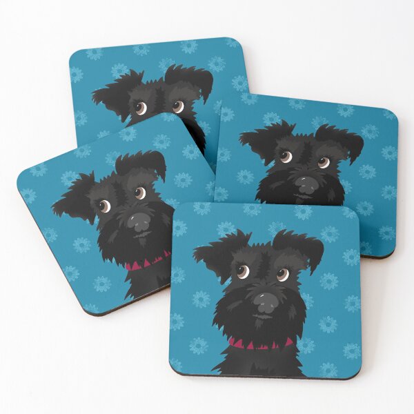 Item preview, Black Miniature Schnauzer Dog with Blue Daisies designed and sold by NattyDesigns.