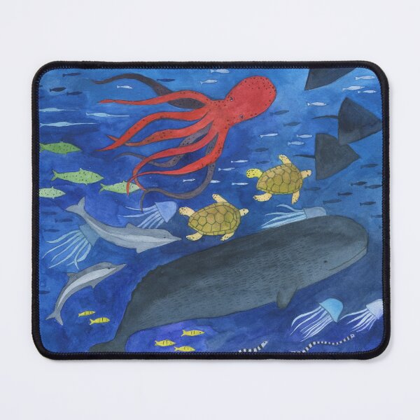 Item preview, Underwater world watercolor work octopus whale turtle jellyfish sailboat designed and sold by Oksana Tarasova.
