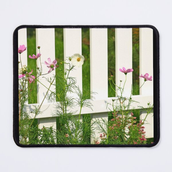 Item preview, White fence on green grass with flowers. designed and sold by IaroslavB.