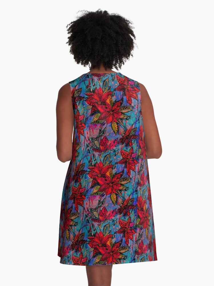 Aperçu 3 sur 4. Robe trapèze avec l'œuvre Aquarelle de poinsettia créée et vendue par olgart.