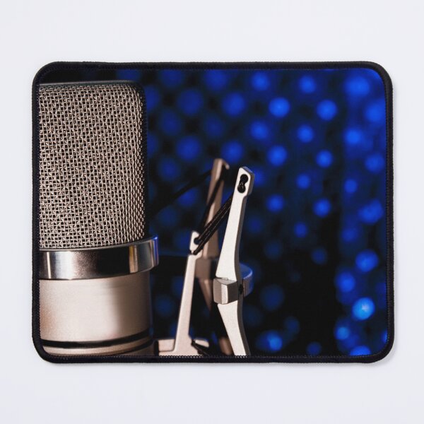 Item preview, Silver microphone on black and blue background designed and sold by GemaIbarra.