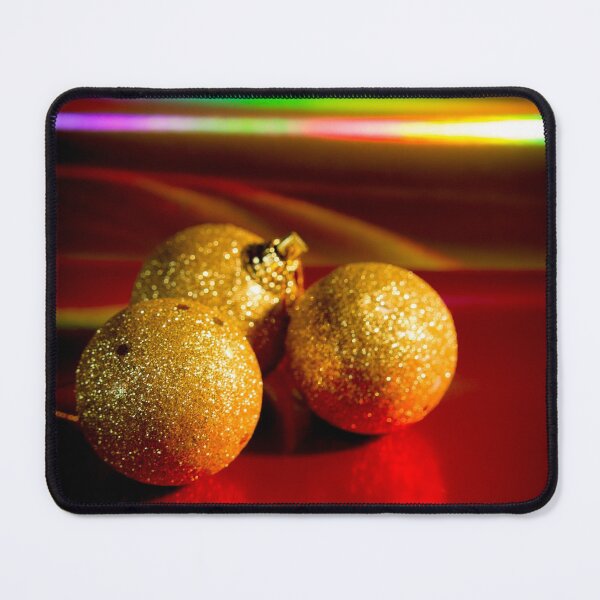 Item preview, Three yellow christmas balls on red background designed and sold by GemaIbarra.