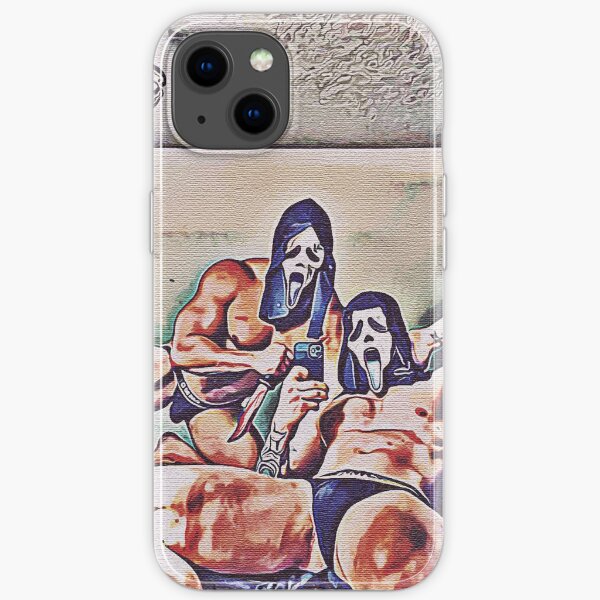 Two dudes dressing in a scary costume waiting for you to come to bed, male erotic nude, male nude iPhone Soft Case