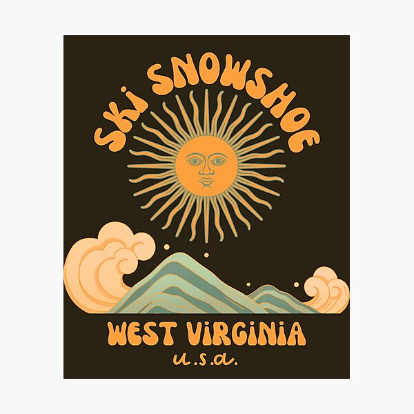 Retro Sixties Ski Snowshoe, West Virginia, Orange Text- Retro Skiing / Vintage Skiing Photographic Print