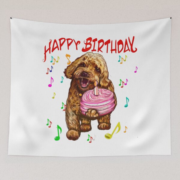 Item preview, Happy birthday greetings, - Cavapoo puppy dog With birthday cake and candle  - cavalier king charles spaniel poodle, puppy love designed and sold by Artonmytee.