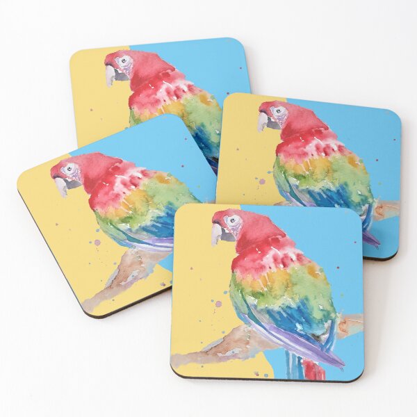 Item preview, Parrot Watercolor Painting Macaw - on blue and yellow designed and sold by Sarah  Rajkotwala.