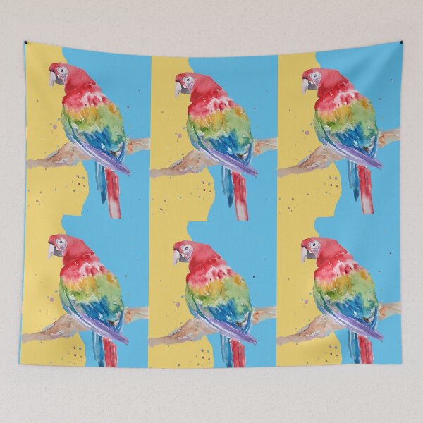 Item preview, Parrot Watercolor Painting Macaw - on blue and yellow designed and sold by Sarah  Rajkotwala.
