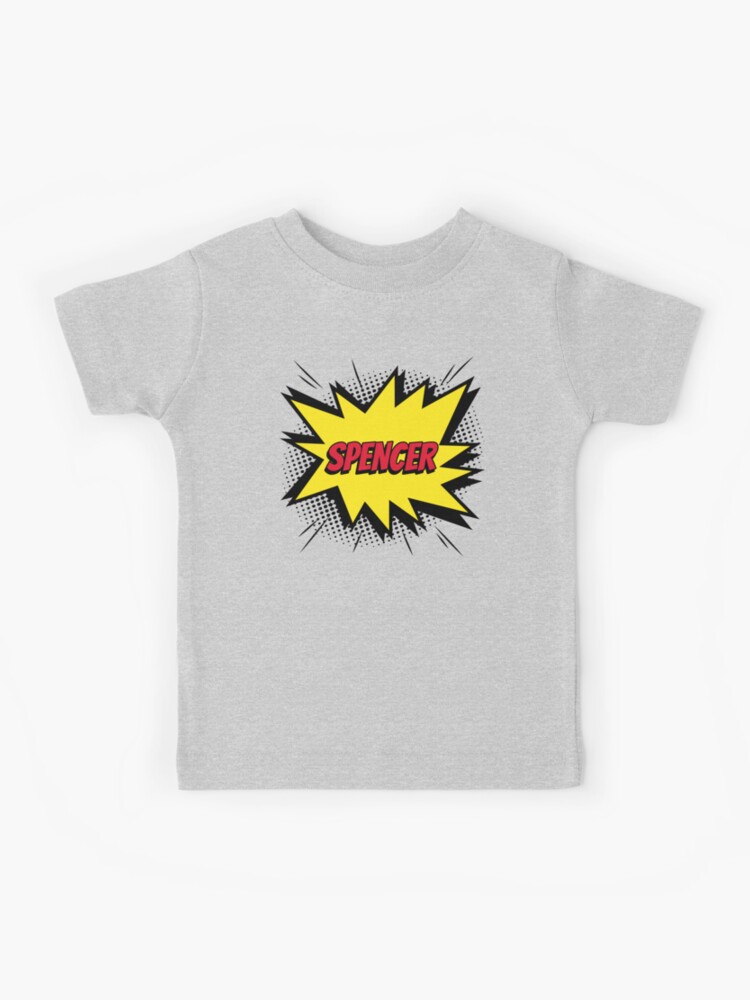 Spencer name id tag comic custom personalized kapow style artwork Kids T Shirt