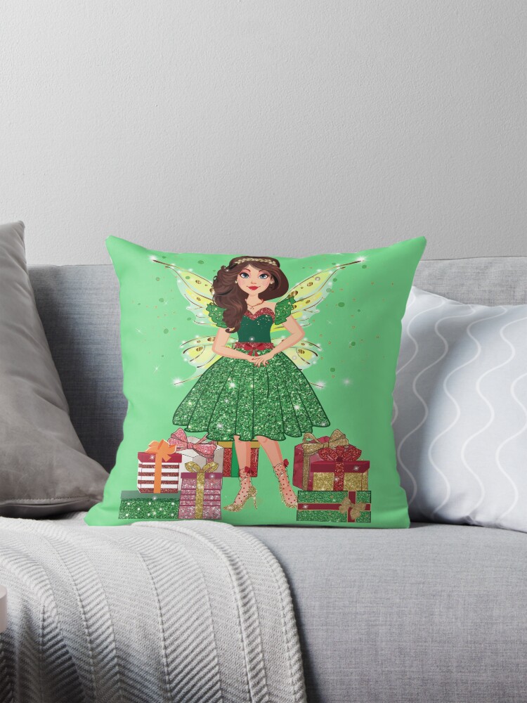 Thumbnail 1 of 4, Pillow, Gigi in Sparkly Christmas Dress™ designed and sold by TeelieTurner.