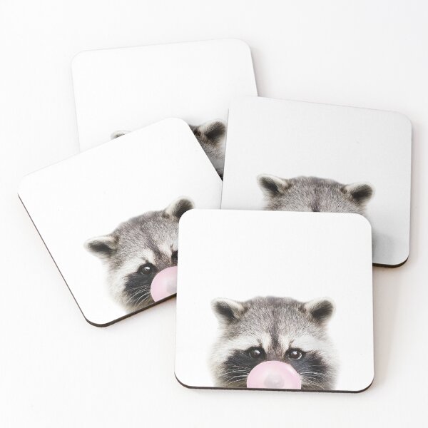 Item preview, Baby Raccoon Blowing Bubble Gum Pink by Zouzounio Art designed and sold by zouzounioart.