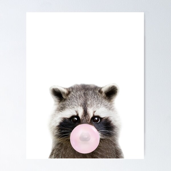 Item preview, Baby Raccoon Blowing Bubble Gum Pink by Zouzounio Art designed and sold by zouzounioart.