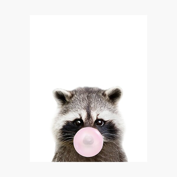 Item preview, Baby Raccoon Blowing Bubble Gum Pink by Zouzounio Art designed and sold by zouzounioart.