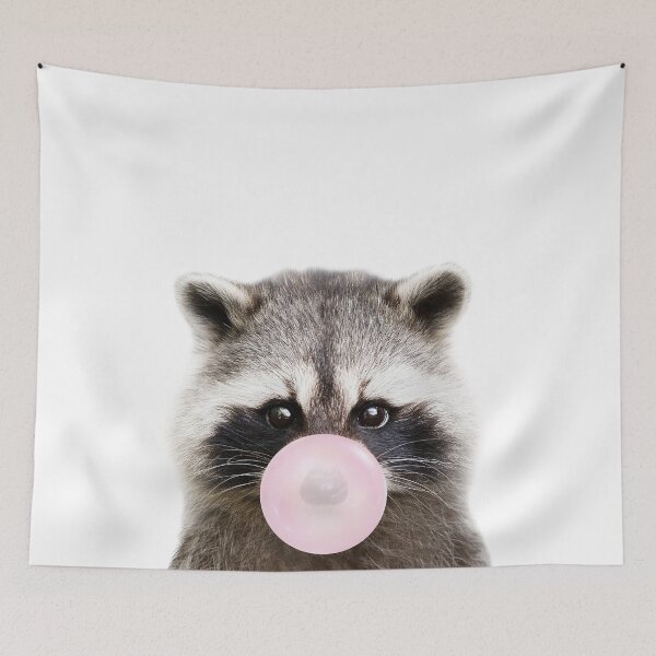 Item preview, Baby Raccoon Blowing Bubble Gum Pink by Zouzounio Art designed and sold by zouzounioart.