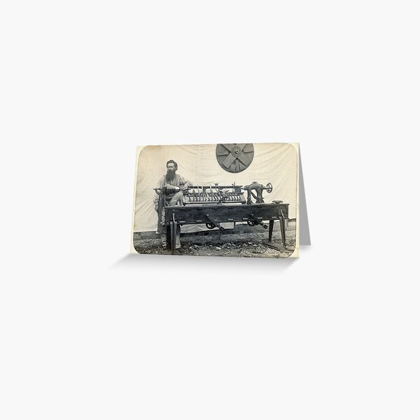 c1850 Civil War Era Wood Turner Lathe : Cat Head & Tailstock Greeting Card