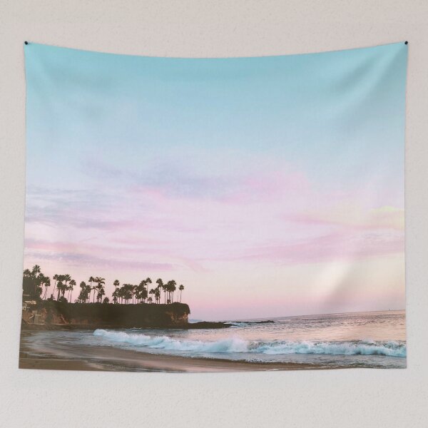 Item preview, Dreamy Ocean Waves with Pink Skies and Palm Trees designed and sold by ColorfulPrints.