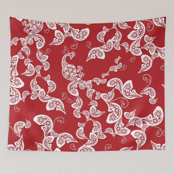 Item preview, Elegant Vintage Red And White Boho Floral Paisley Peacock © fatfatin designed and sold by fatfatin.