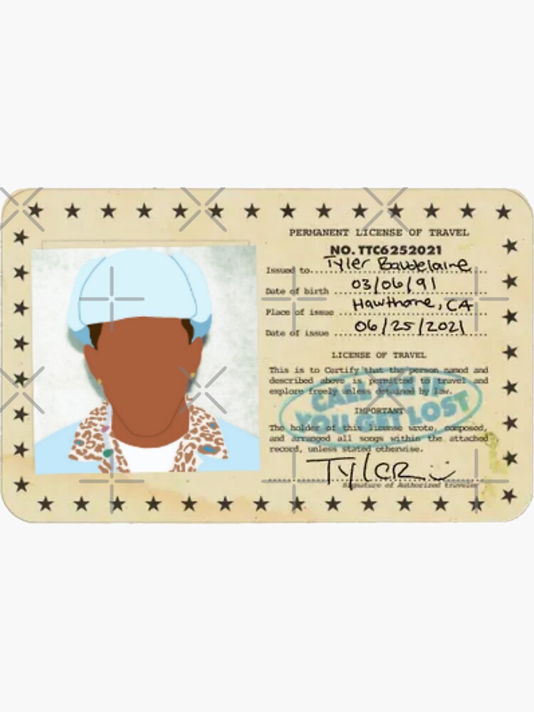 "Tyler the Creator CMIYGL License (black)" Sticker for Sale by K-kal