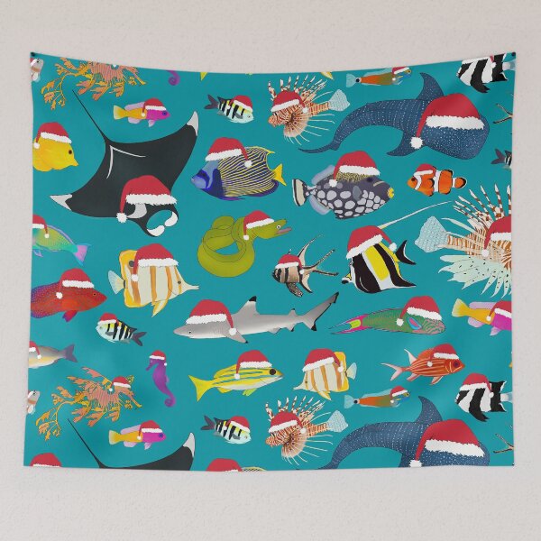 Item preview, Christmas Reef Fishes (Turquoise) designed and sold by WestCoastWoods.