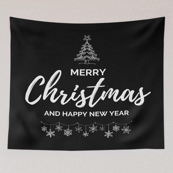 Item preview, Merry Christmas and Happy New Year Text Typography with Christmas Tree & Hanging Snowflakes  designed and sold by RKMR.