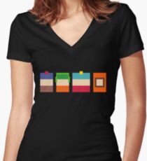 South Park Boys Pixel Art Women's Fitted V-Neck T-Shirt