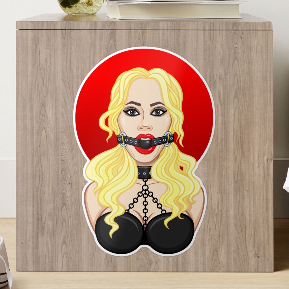 Animation portrait of the beautiful woman with a ball gag. Template for  erotic content. Color drawing. Vector illustration isolated on a white  background.Print, poster, t-shirt, card, emblem. 