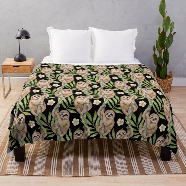 Item preview, Watercolor Sloths Flowers On Black designed and sold by HauckClothing.