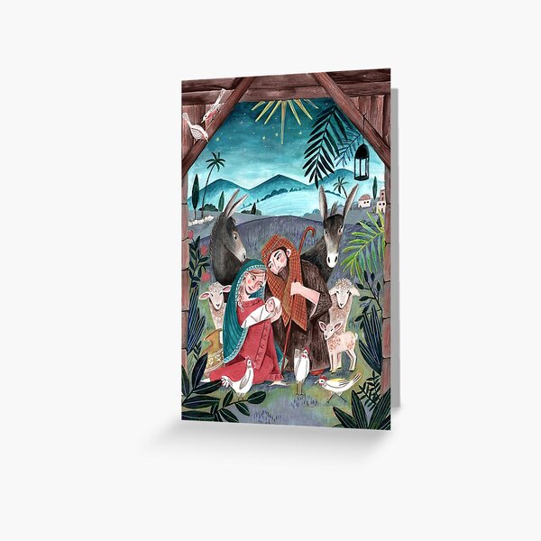 Item preview, Cute rejoice religious nativity scene illustration designed and sold by Caroline Bonne Müller.