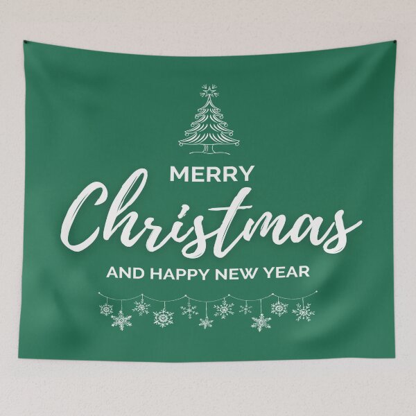 Item preview, Merry Christmas and Happy New Year Text Typography with Christmas Tree & Hanging Snowflakes  designed and sold by RKMR.