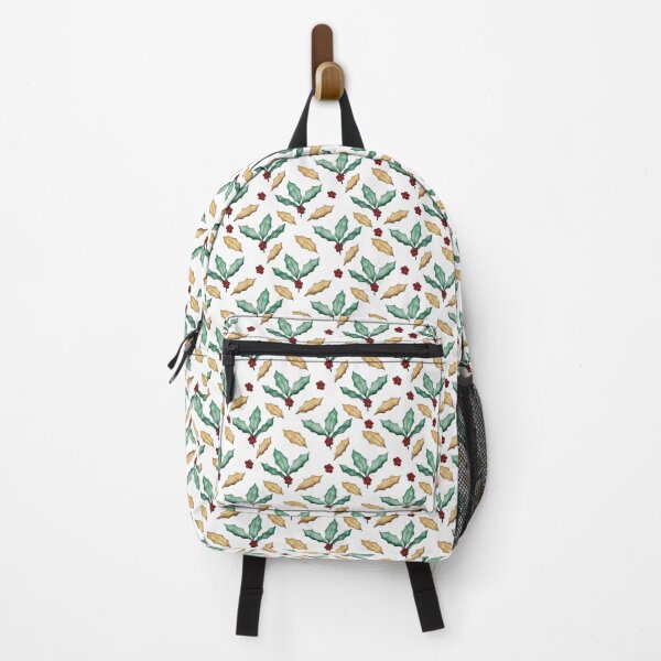 Vista previa del artículo con la obra «Hojas Acebo Verde Dorado Frutos Rojos Diseño Blanco», diseñado y vendido por NdesignTrend.