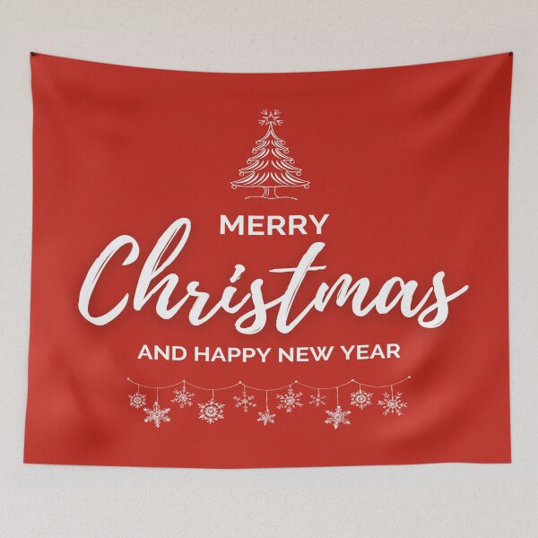 Item preview, Merry Christmas and Happy New Year Text Typography with Christmas Tree & Hanging Snowflakes  designed and sold by RKMR.