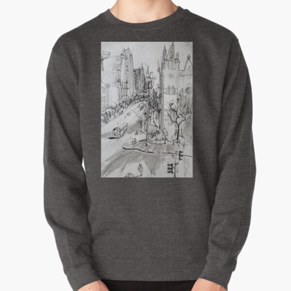 St Pauls Cathedral, Melbourne with Tram (Rapid Sketch) Pullover Sweatshirt
