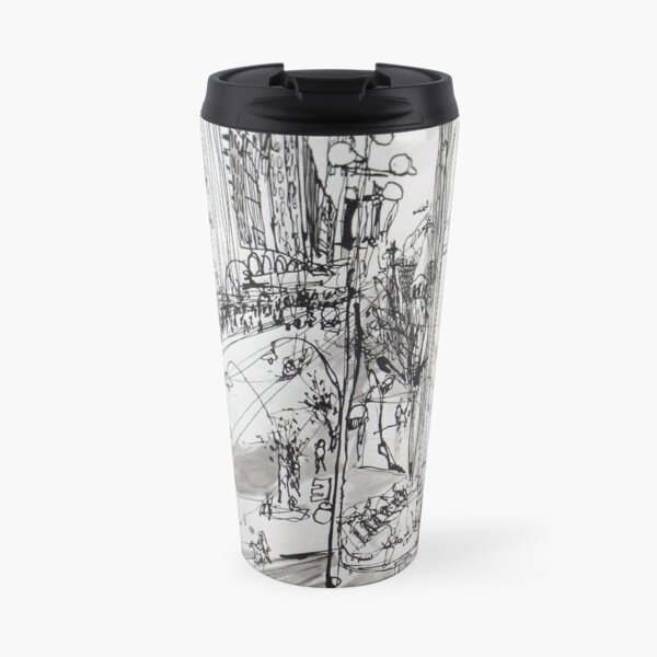 St Pauls Cathedral, Melbourne with Tram (Rapid Sketch) Travel Mug