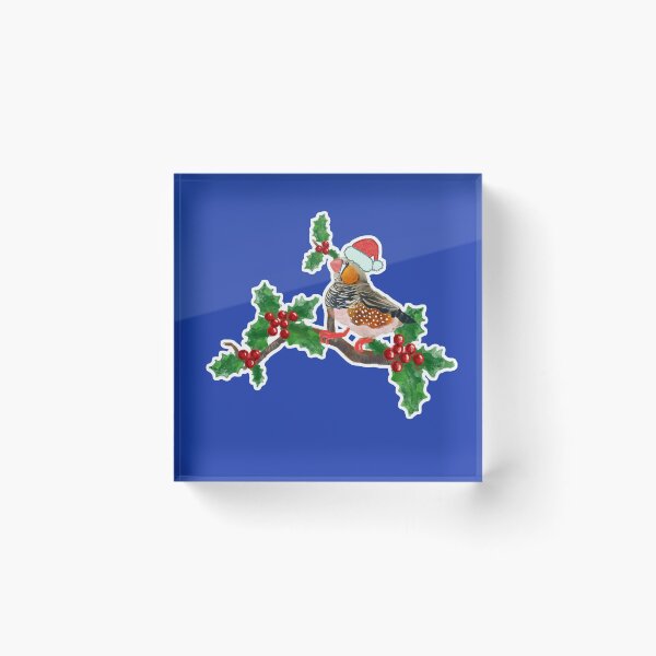Item preview, Christmas zebra Finch bird on blue 2 designed and sold by orangerinka.