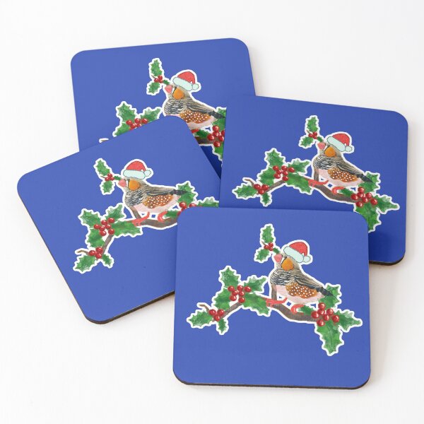Item preview, Christmas zebra Finch bird on blue 2 designed and sold by orangerinka.