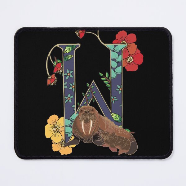 Item preview, W is for walrus, art nouveau style animal alphabet letter, plain background designed and sold by Naty Design Prague.