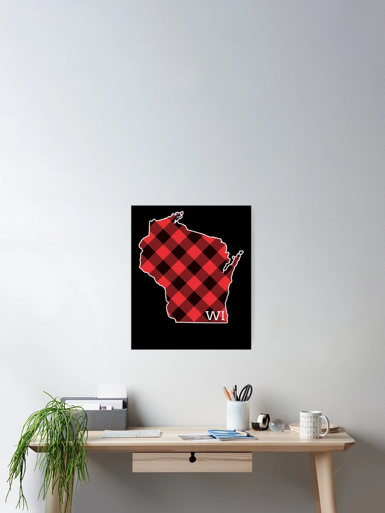 Aperçu 2 sur 3. Poster avec l'œuvre WI Wisconsin State Map Buffalo Plaid Christmas WI Wisconsin Gear créée et vendue par DynamicDesign.