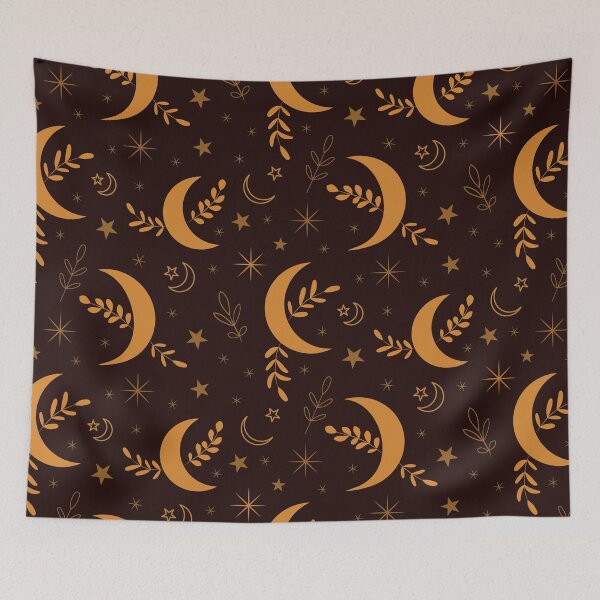Item preview, Golden boho moon pattern with leaves and stars  designed and sold by Yasminepatterns .