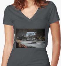 End of Fall waterfall photograph Women's Fitted V-Neck T-Shirt
