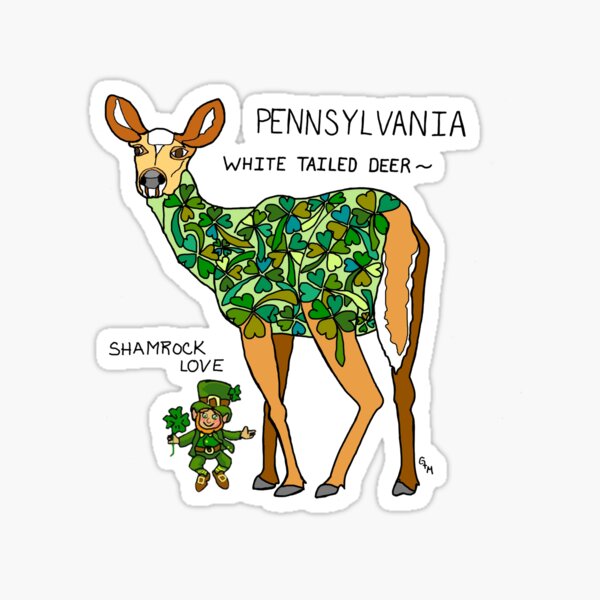 Pennsylvania - White Tailed Deer - Shamrock Love - state symbols Sticker