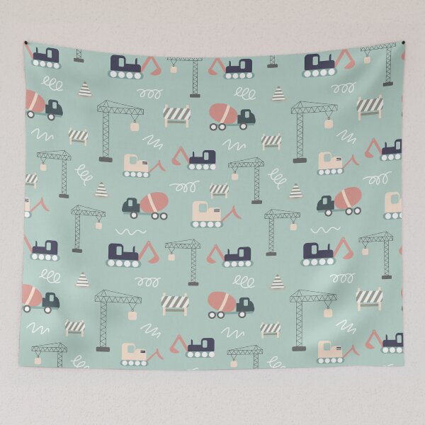 Item preview, Green background construction repeat pattern designed and sold by tamongg14.