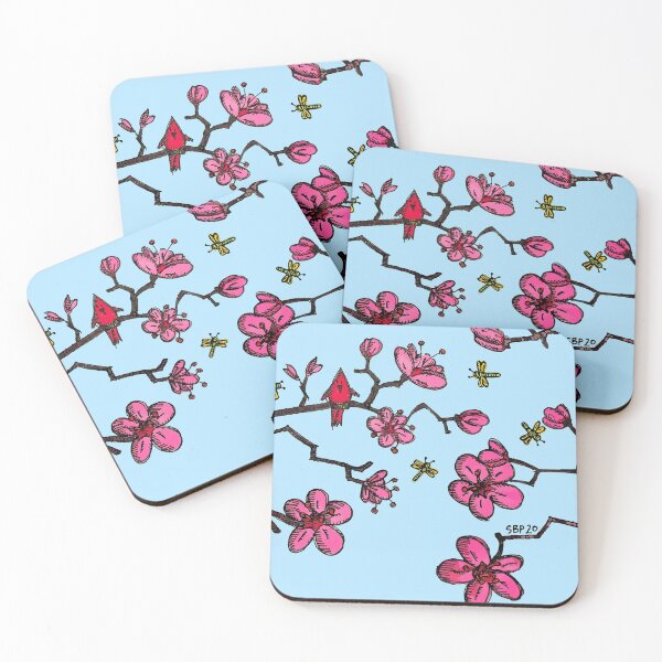 Item preview, RED BIRD IN CHERRY BLOSSOMS - BLUE SKY designed and sold by SethBondPerry.