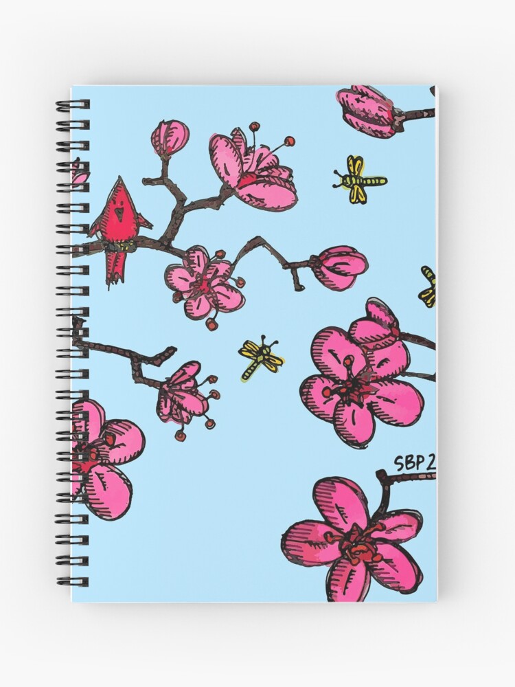 Cuaderno de espiral «PÁJARO ROJO EN FLORES DE CEREZO - CIELO AZUL» de  SethBondPerry | Redbubble