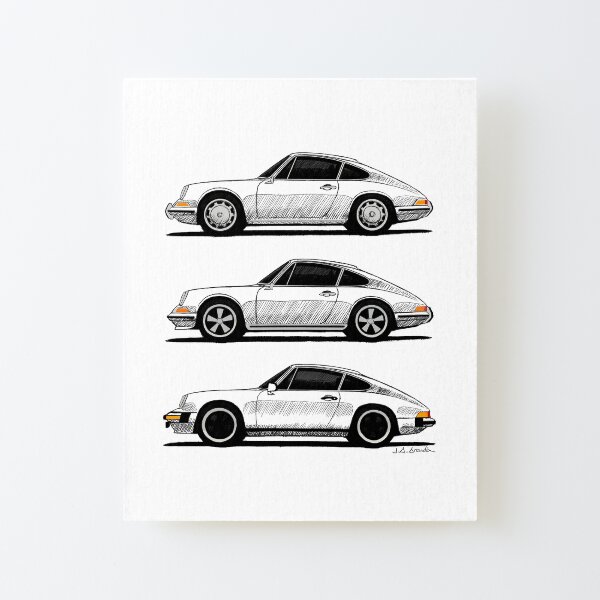 Mon dessin des trois premières générations du coupé sport classique de Stuttgart Suffenhausen Impression montée sur toile