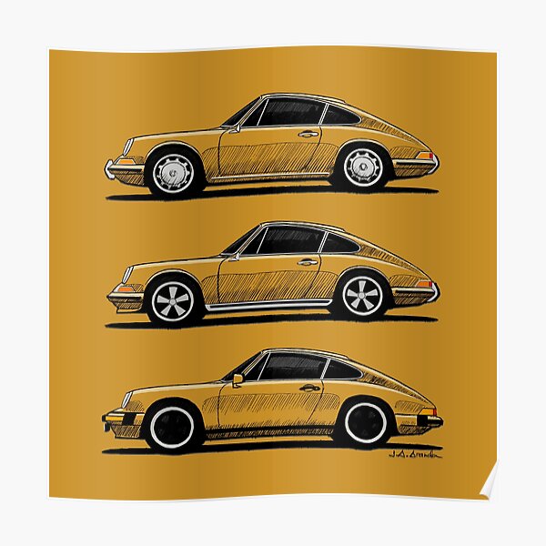Meine Zeichnung der ersten drei Generationen des klassischen Sportcoupés aus Stuttgart suffenhausen Poster