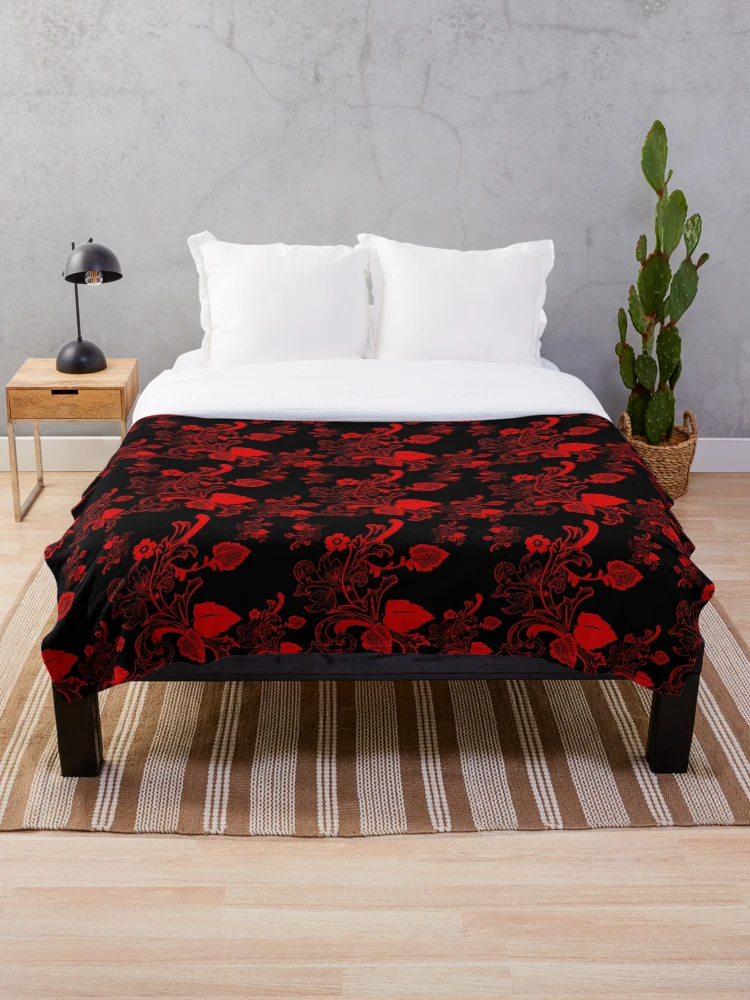 Thumbnail 1 of 6, Throw Blanket, Red Floral Pattern designed and sold by LRGraphics.