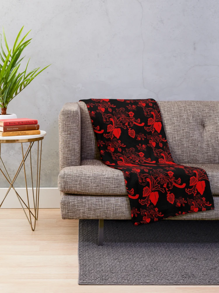 Thumbnail 2 of 6, Throw Blanket, Red Floral Pattern designed and sold by LRGraphics.