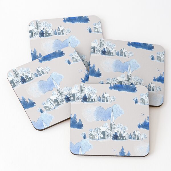 Item preview, Blue Winter - Snowy Village Church Pattern designed and sold by Naturalist Prints.